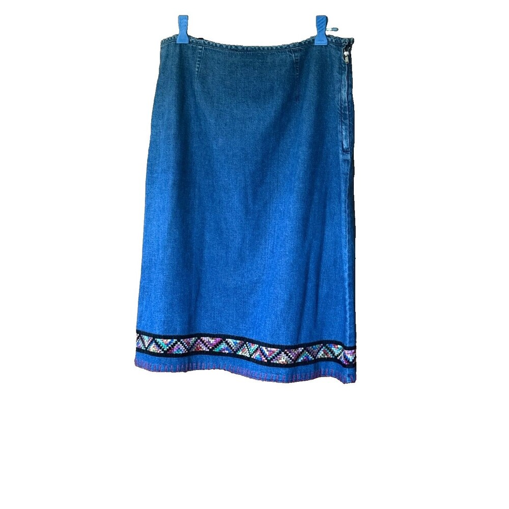 Denim Old School Embroidered Trim Cotton Denim Vintage Skirt Size 10